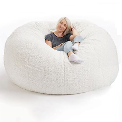 QAIOXINGXING Bean Bag Chair Cover Breathable and Comfortable 5/6/7FT Big Soft Washable Micro-Fiber for Adult Living Room Furniture Big Round Soft Fluffy Faux Fur BeanBag Lazy Sofa (No Filler)