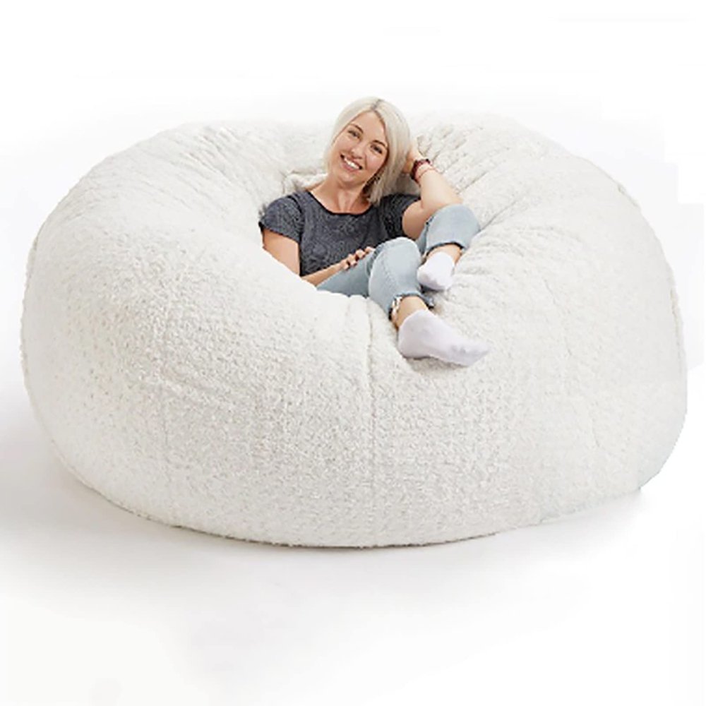 QAIOXINGXING Bean Bag Chair Cover Breathable and Comfortable 5/6/7FT Big Soft Washable Micro-Fiber for Adult Living Room Furniture Big Round Soft Fluffy Faux Fur BeanBag Lazy Sofa (No Filler)