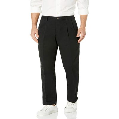 Amazon Essentials Men's Classic-Fit Wrinkle-Resistant Pleated Chino Pant (Available in Big & Tall), Black, 60W x 30L