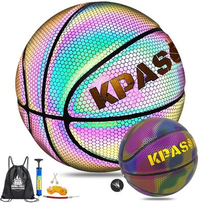 KPASON Basketball, Holographic Reflective Glowing Basketball, Indoor Outdoor Night Basketball Game, Adult & Teens, Youth Basketball Gift, Composite Leather Basketballs