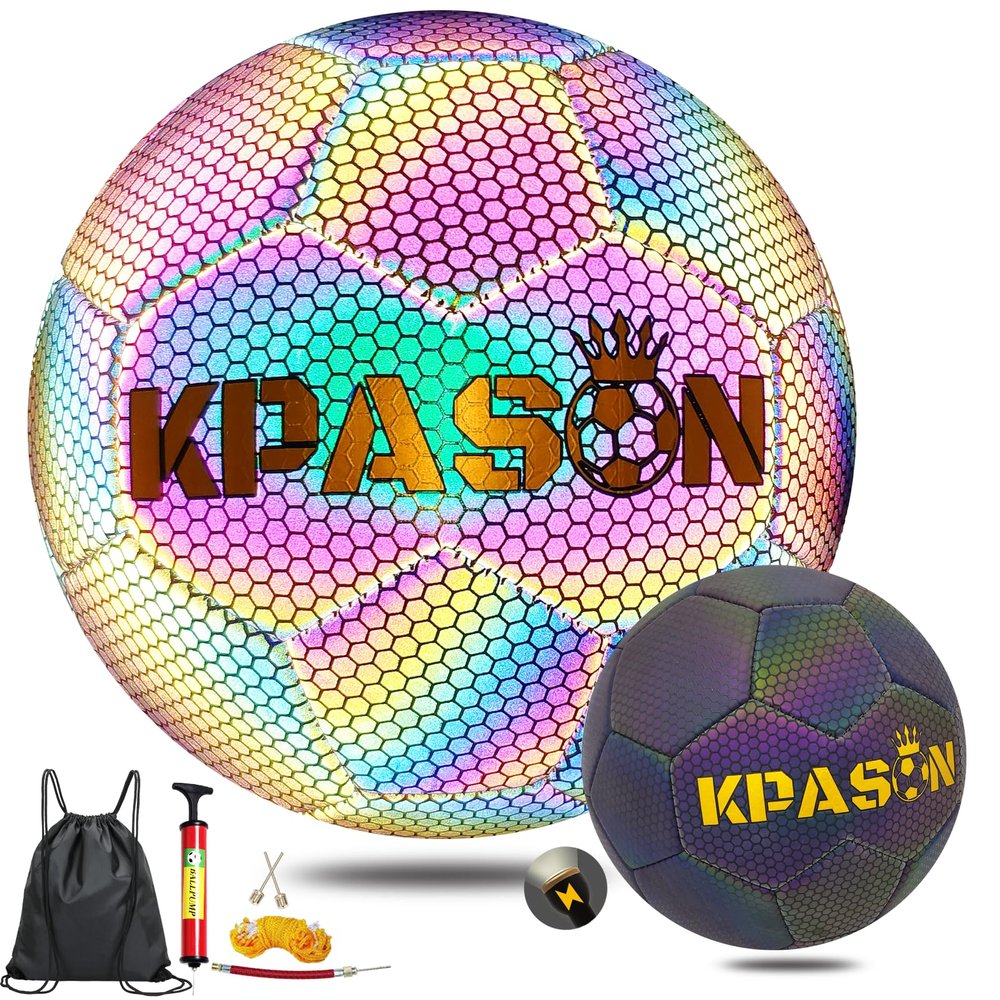 KPASON Soccer Ball, Holographic Glowing Soccer Ball Size 5 with Pump for Men, Women, Youth