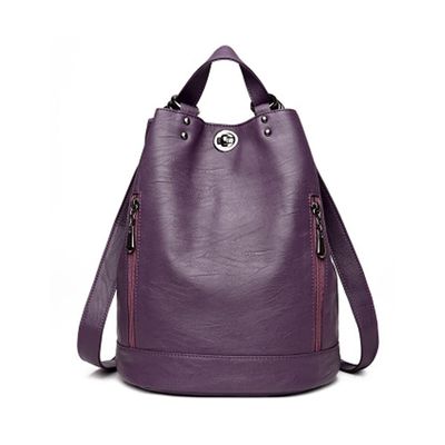 Backpack PU leather Shoulder Bag Adjustable Shoulder Strap Backpack Large-capacity Fashion Female Backpack-Purple