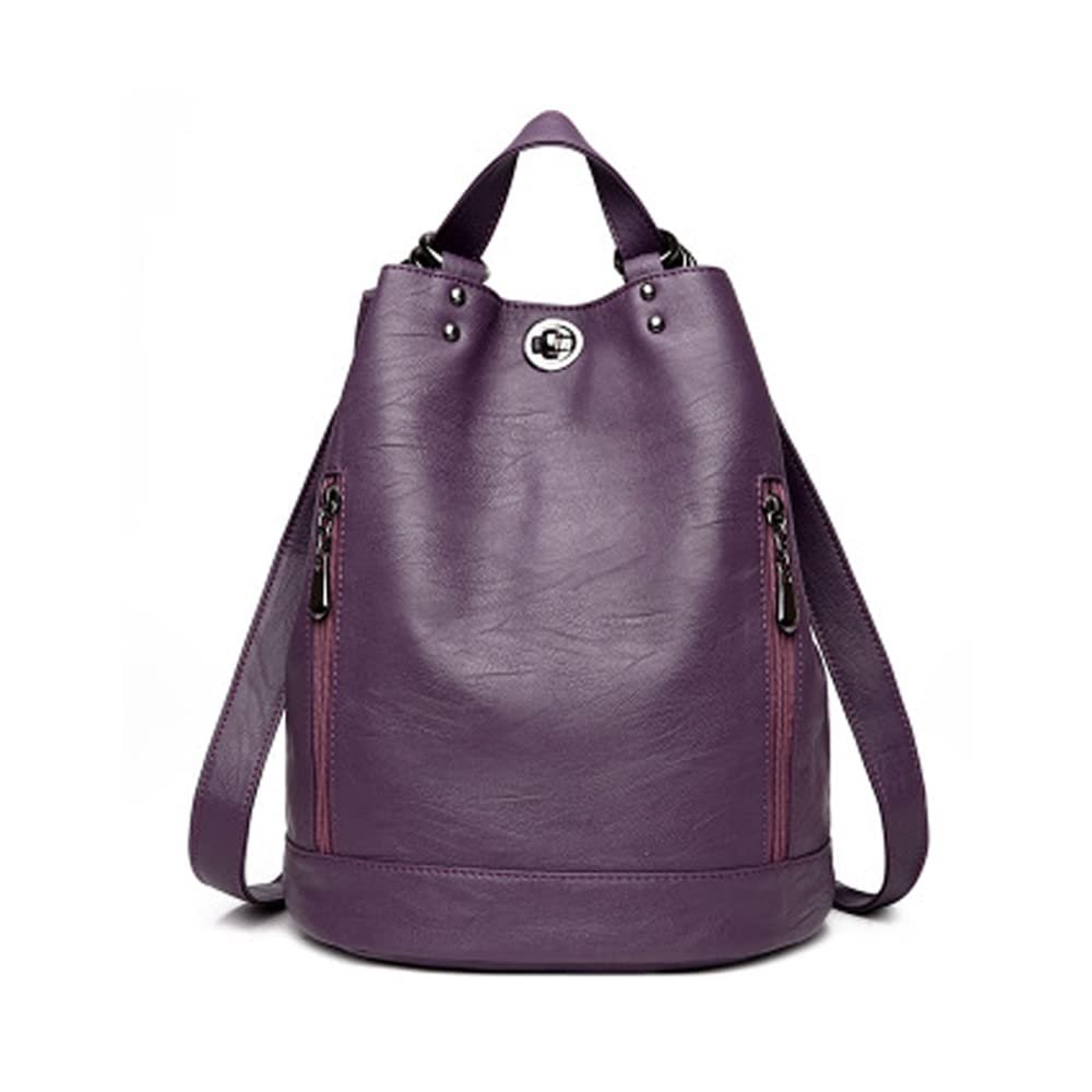 Backpack PU leather Shoulder Bag Adjustable Shoulder Strap Backpack Large-capacity Fashion Female Backpack-Purple