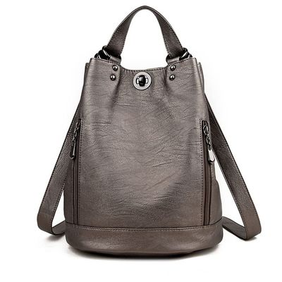 Backpack PU leather Shoulder Bag Adjustable Shoulder Strap Backpack Large-capacity Fashion Female Backpack-Gray
