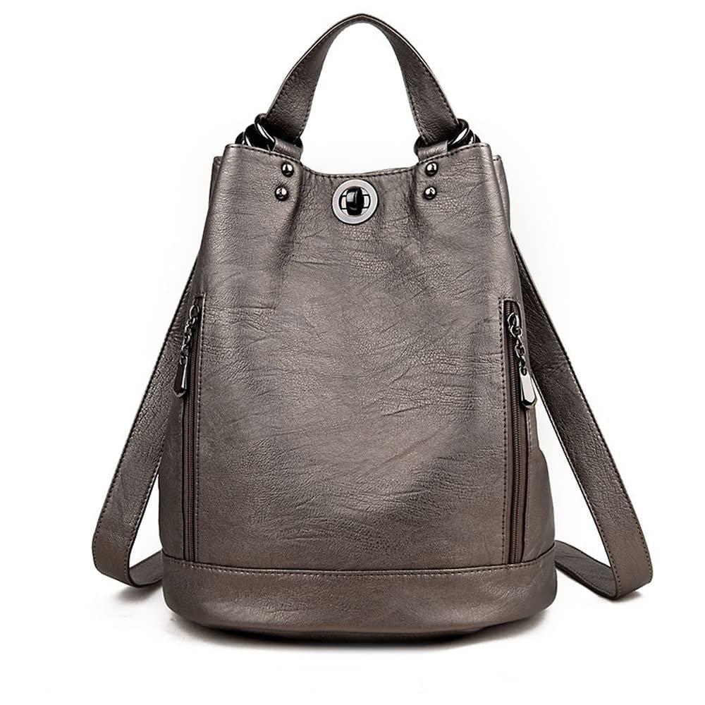 Backpack PU leather Shoulder Bag Adjustable Shoulder Strap Backpack Large-capacity Fashion Female Backpack-Gray