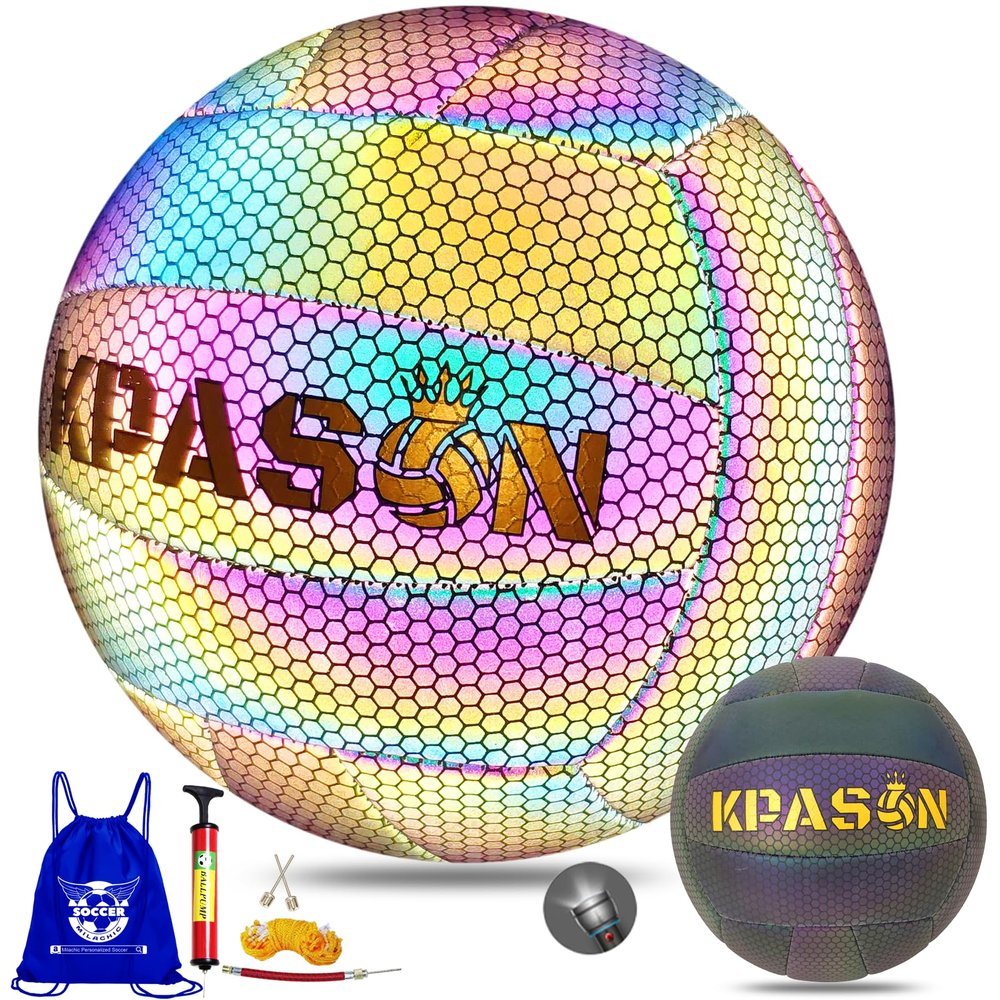 KPASON Holographic Volleyball, Indoor Outdoor Holographic Reflective Glowing Volleyball for Beach Game Gym Training (Official Size 5)