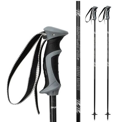 Zipline Lollipop 14.0 Graphite Carbon Composite Ski Poles Lightweight Ergonomic Grip, Vibration Dampening, Groomers and Freestyle. Choice of Skiers (Black Carbon Weave, 48" in./122 cm)