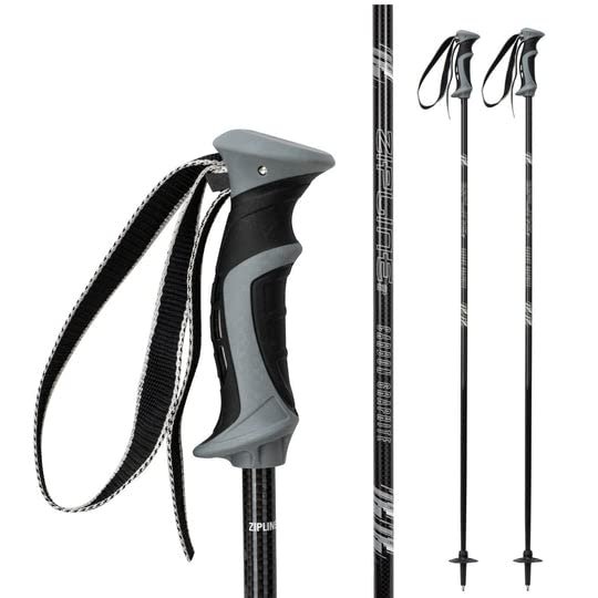 Zipline Lollipop 14.0 Graphite Carbon Composite Ski Poles Lightweight Ergonomic Grip, Vibration Dampening, Groomers and Freestyle. Choice of Skiers (Black Carbon Weave, 48" in./122 cm)