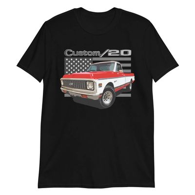 1972 Chevy C20 Custom 20 Vintage Pickup Truck Owner Short-Sleeve Unisex T-Shirt Black