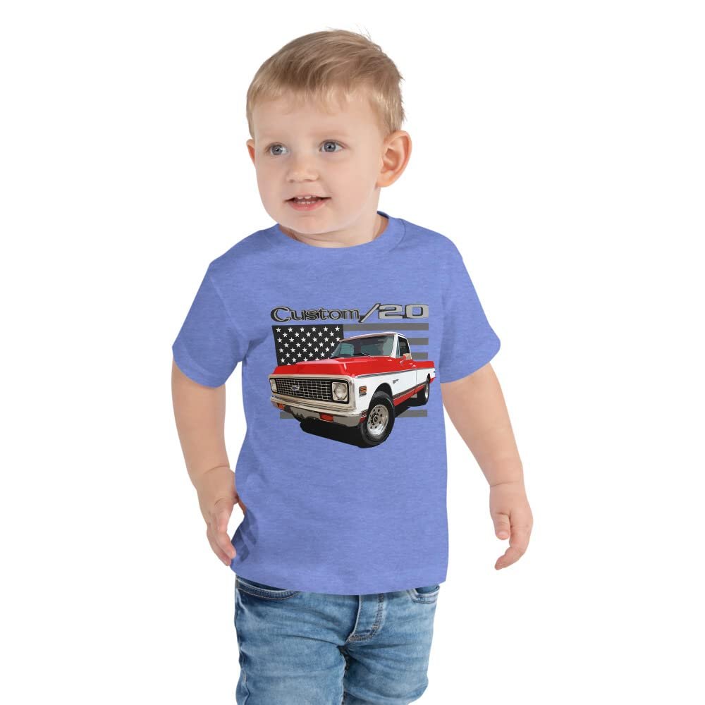 1972 Chevy C20 Custom 20 Vintage Pickup Truck Owner Toddler Short Sleeve Tee Heather Columbia Blue