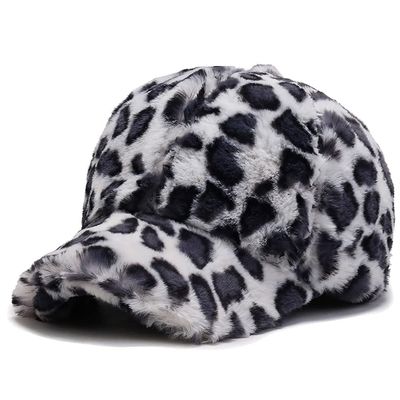 KEKY Women Men's Faux Fur Leopard Pattern Print Hat Ladies Winter Fleece Warm Baseball Cap Hats for Girls Headwear (Grey Dots)
