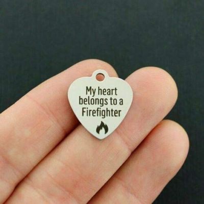 1 Charms Firefighter Stainless Steel Charm - My Heart Belongs to a