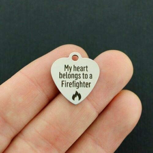 1 Charms Firefighter Stainless Steel Charm - My Heart Belongs to a