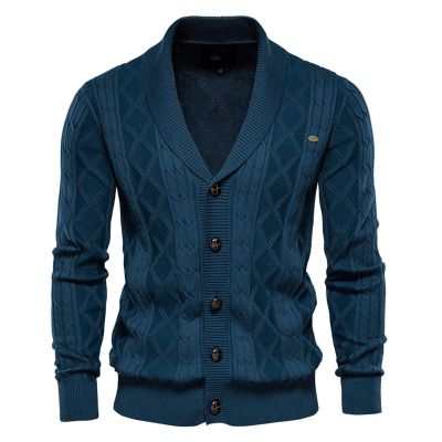 2024 Fashion Knitwear for Men's Sweater Coat Retro Lapel Button Plus Size Cable Knited Cardigan Henley Sweater