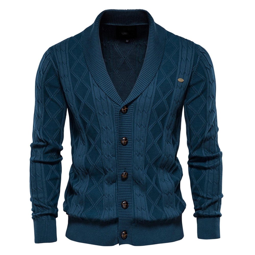 2024 Fashion Knitwear for Men's Sweater Coat Retro Lapel Button Plus Size Cable Knited Cardigan Henley Sweater