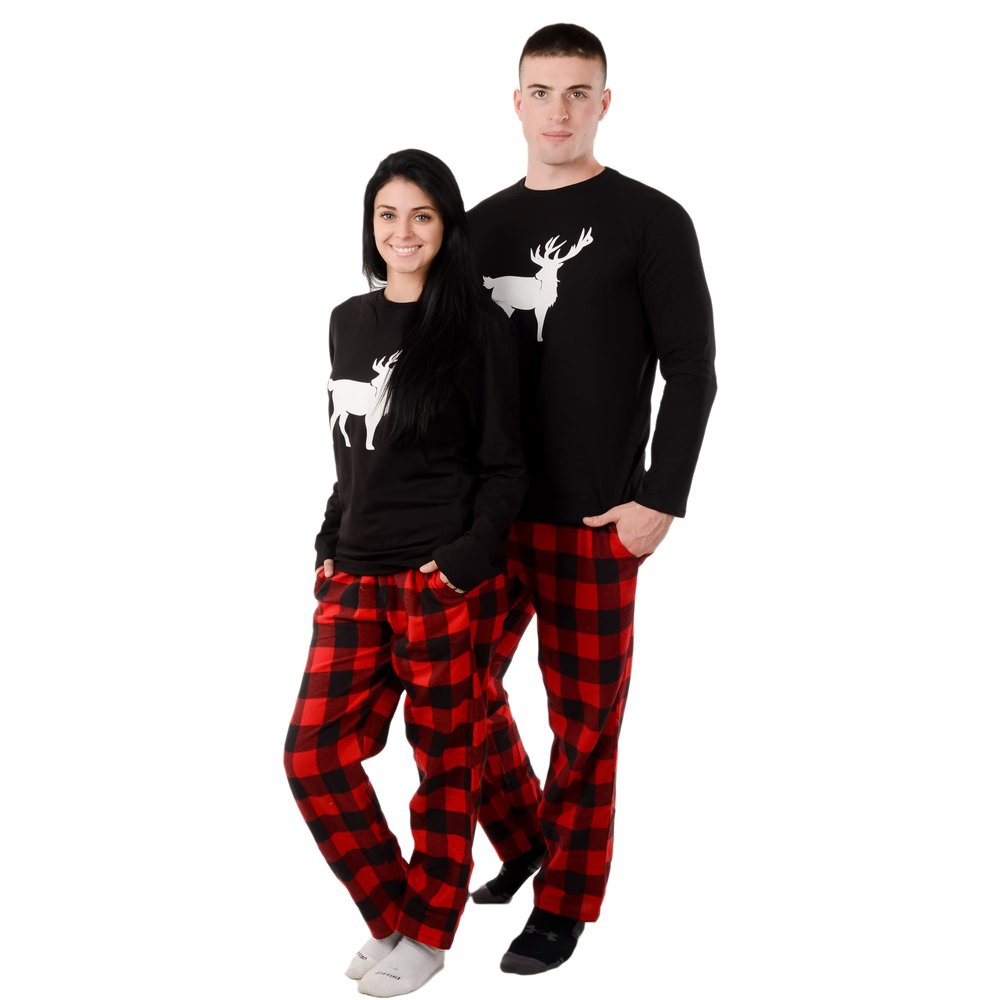 USBD Family Matching Pajama Sets Buffalo Plaid Couple Matching PJ Set Festive Holiday PJs for Men Women (Reindeer Women, Large)