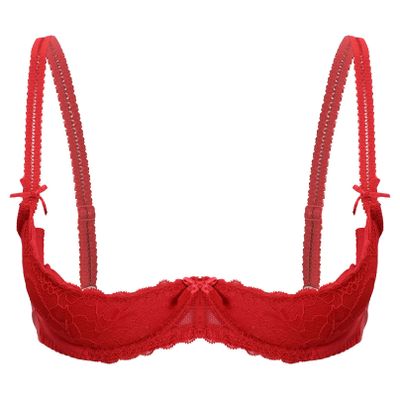 YiZYiF Womens Lace Bra Sexy Underwear Spaghetti Straps Bare Exposed Breasts Shelf Tie Bra Tops Red 3X-Large