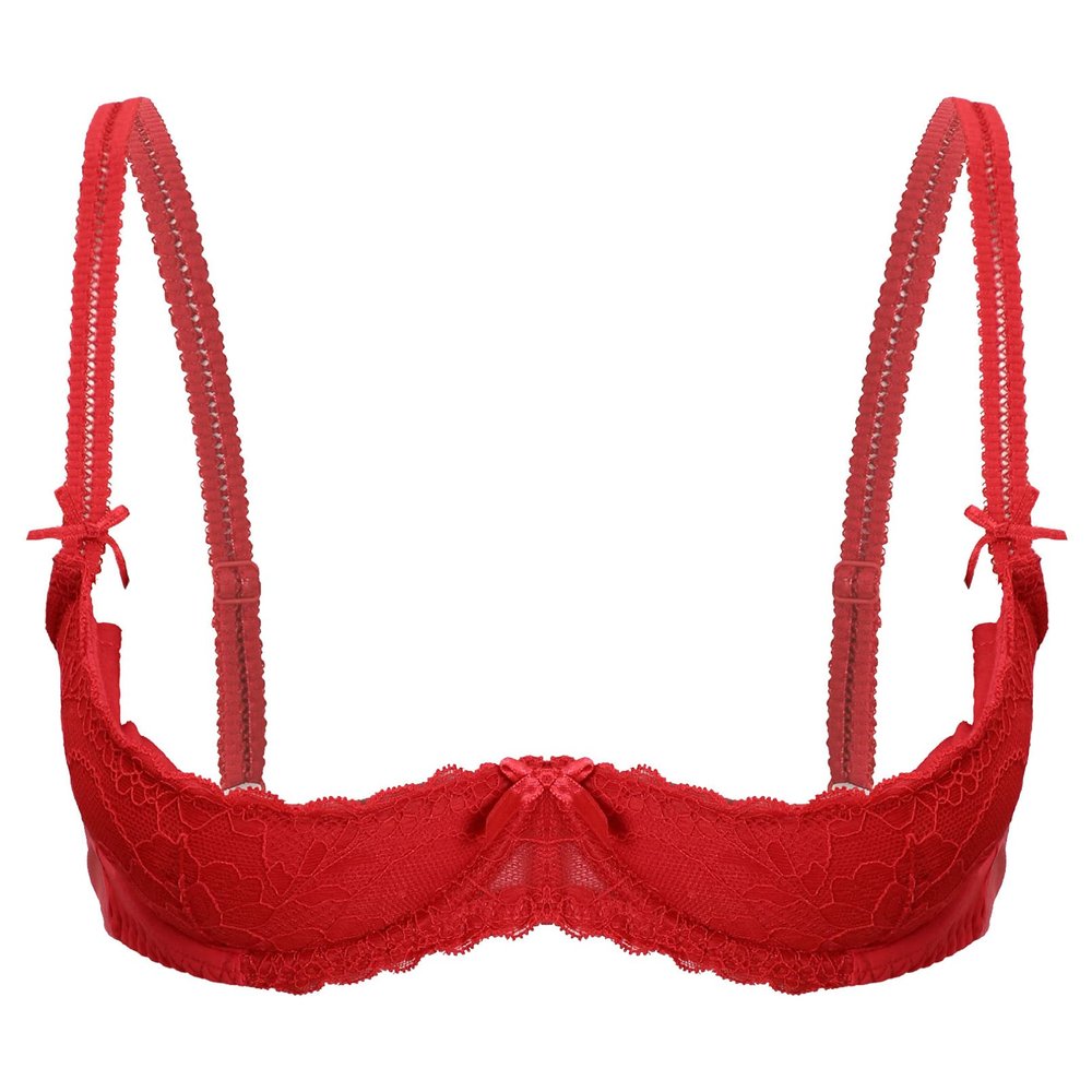 YiZYiF Womens Lace Bra Sexy Underwear Spaghetti Straps Bare Exposed Breasts Shelf Tie Bra Tops Red 3X-Large