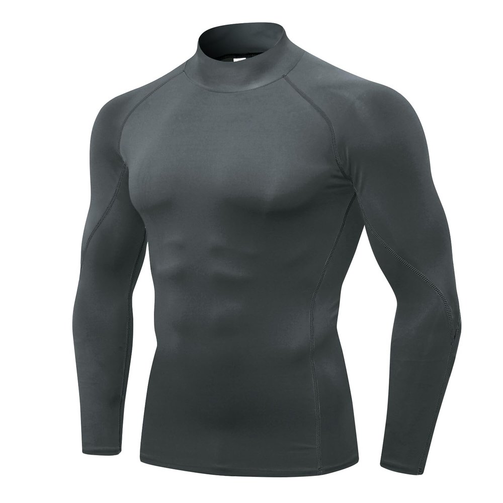 Men's Compression Shirts Long Sleeve Athletic Workout Tops Gym Undershirts Active Sports Baselayers Pure Grey