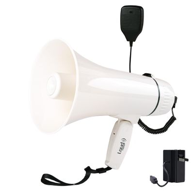 Loudmore Portable Megaphone Bullhorn 35 Watt Power Megaphone Speaker with Siren/Alarm Modes, 240S Recording, Detachable Handheld Microphone, Volume Control and Strap (White)