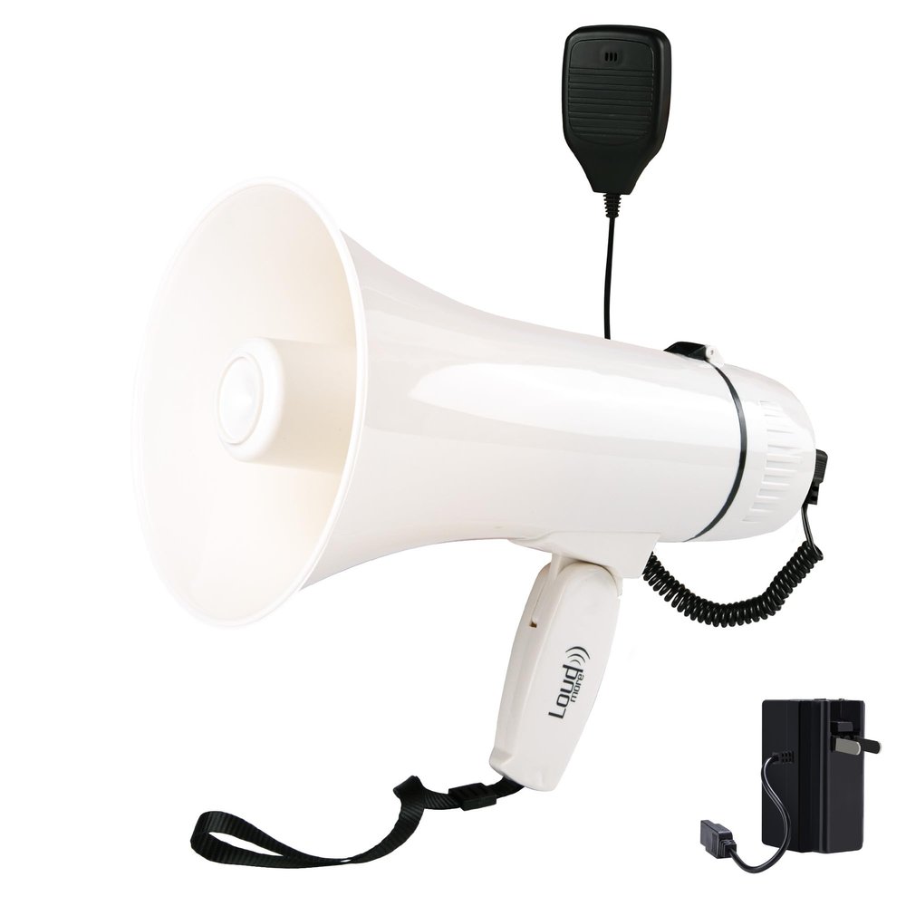Loudmore Portable Megaphone Bullhorn 35 Watt Power Megaphone Speaker with Siren/Alarm Modes, 240S Recording, Detachable Handheld Microphone, Volume Control and Strap (White)