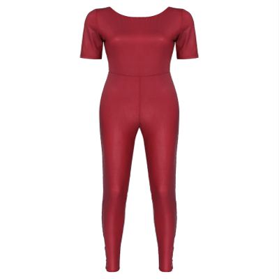 ACSUSS Women Shiny Metallic Unitard Short Sleeve Footless Zentai Suit Ballet Leotards Dancewear Burgundy X-Large
