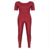 ACSUSS Women Shiny Metallic Unitard Short Sleeve Footless Zentai Suit Ballet Leotards Dancewear Burgundy X-Large view 1