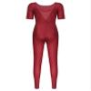 ACSUSS Women Shiny Metallic Unitard Short Sleeve Footless Zentai Suit Ballet Leotards Dancewear Burgundy X-Large view 2