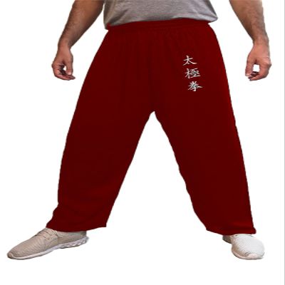 Tai Chi Pants Wide Leg Men Women Martial Arts Trousers Qigong Open on The Ankles Light 100% Rayon (TC Burgundy, Size M)