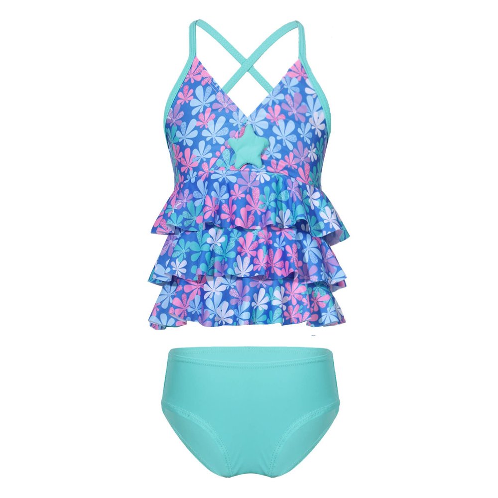 Loloda Little Girls Two Piece Tankini Swimsuit Ruffles Mermaid Halter Top with Bottoms Beach Bathing Suit Green 3 Years