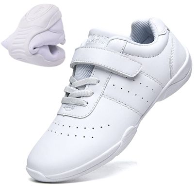 DADAWEN Youth Girls White Cheerleading Shoes Athletic Training Tennis Sneakers Competition Cheer Shoes White US Size 3 M Big Kid