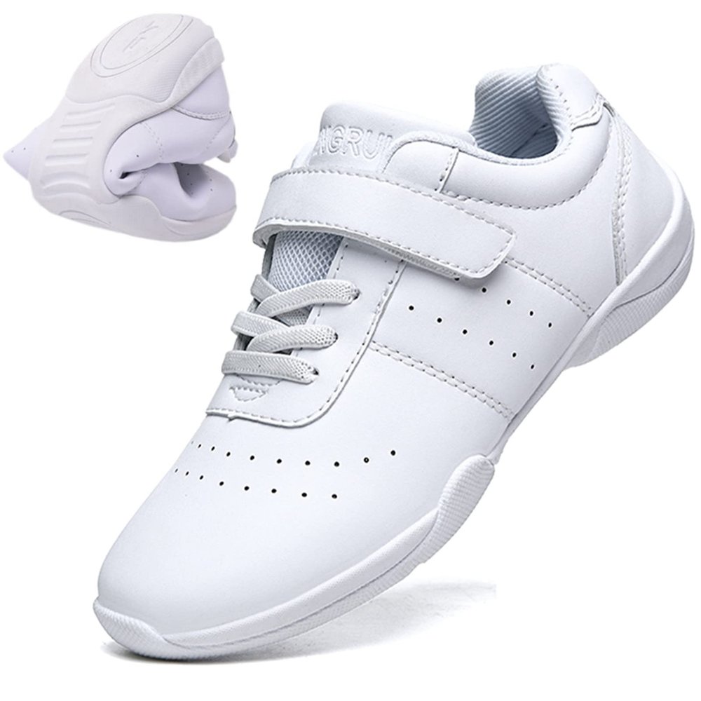 DADAWEN Youth Girls White Cheerleading Shoes Athletic Training Tennis Sneakers Competition Cheer Shoes White US Size 3 M Big Kid