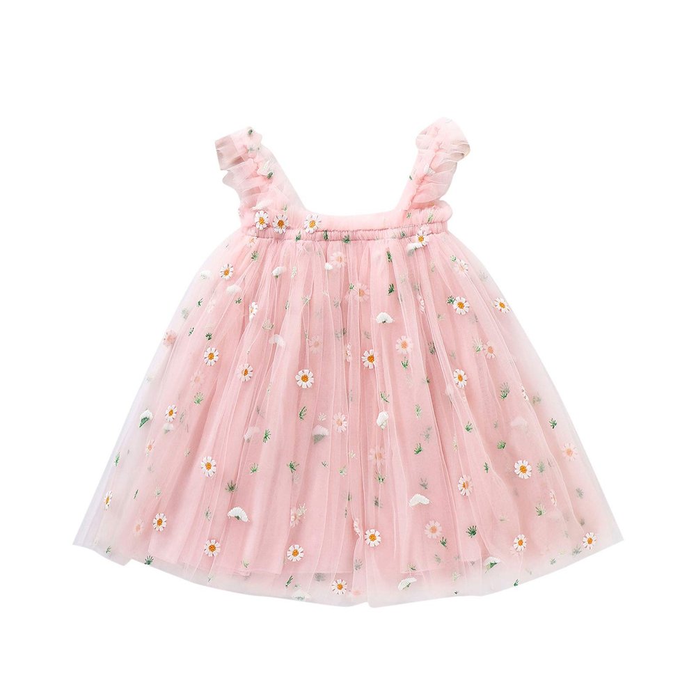 Kids Toddler Baby Girls Dress Sleeveless Off-Shoulder Sling Princess Tulle Sunflower Beachwear Backless Sundress (Pink, 18-24 Months)