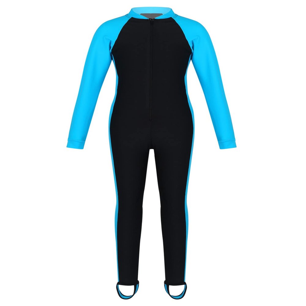 Loloda Kids Girls One Piece Long Sleeve Swimsuits UPF 50+ UV Sun Protective Full Body Rash Guard Wetsuit Lake_Blue 8-10 Years