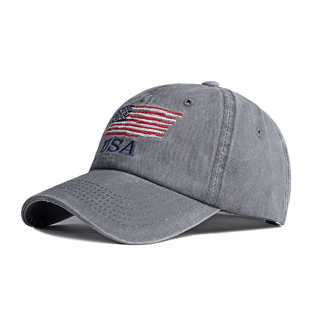 American Flag Hat, Vintage Distressed Cotton Dad Hat Baseball Cap USA Adjustable Patriotic Hat for Men Women Grey
