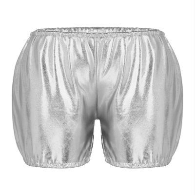 easyforever Kids Girls Basic Stretchy Sports V-Front Booty Short Boy-Cut Bottom Ballet Dance Yoga Hot Pants Underwear Silver Shiny Metallic 9-12 Years