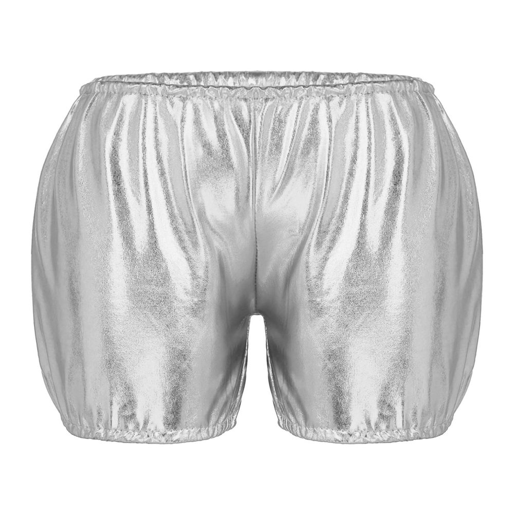 easyforever Kids Girls Basic Stretchy Sports V-Front Booty Short Boy-Cut Bottom Ballet Dance Yoga Hot Pants Underwear Silver Shiny Metallic 9-12 Years