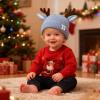 LEOMOSTE Baby Beanie Hat Cute Antlers Reindeer Crochet Knitted Hat Winter Warm Cap for Toddler Boys Girls Blue view 2