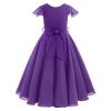 Flower Girls Ruffle Sleeve Ruched Chiffon Long Dress Wedding Bridesmaid Princess Pageant Party Formal Maxi Gown Birthday First Communion Evening Dance Full Length Gown Dark Purple 7-8 Years view 2