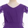 Flower Girls Ruffle Sleeve Ruched Chiffon Long Dress Wedding Bridesmaid Princess Pageant Party Formal Maxi Gown Birthday First Communion Evening Dance Full Length Gown Dark Purple 7-8 Years view 3