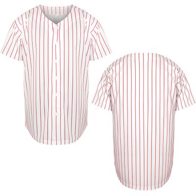Mens Blank Plain Baseball Jersey Button Down Shirts Sports Hip Hop Hipster Jersey S-3XL (Red Stripe, XX-Large)