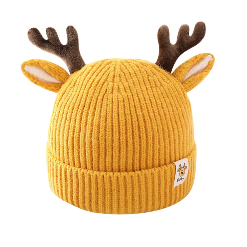 LEOMOSTE Baby Beanie Hat Cute Antlers Reindeer Crochet Knitted Hat Winter Warm Cap for Toddler Boys Girls Yellow