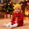 LEOMOSTE Baby Beanie Hat Cute Antlers Reindeer Crochet Knitted Hat Winter Warm Cap for Toddler Boys Girls Yellow view 2