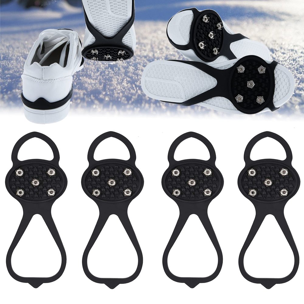 2 Pair Non-Slip Ice Snow Spikes for Walking,Universal Snow Traction Cleats for Shoes,Boot,Durable 5 Steel Ice Shoes Grips-L Size