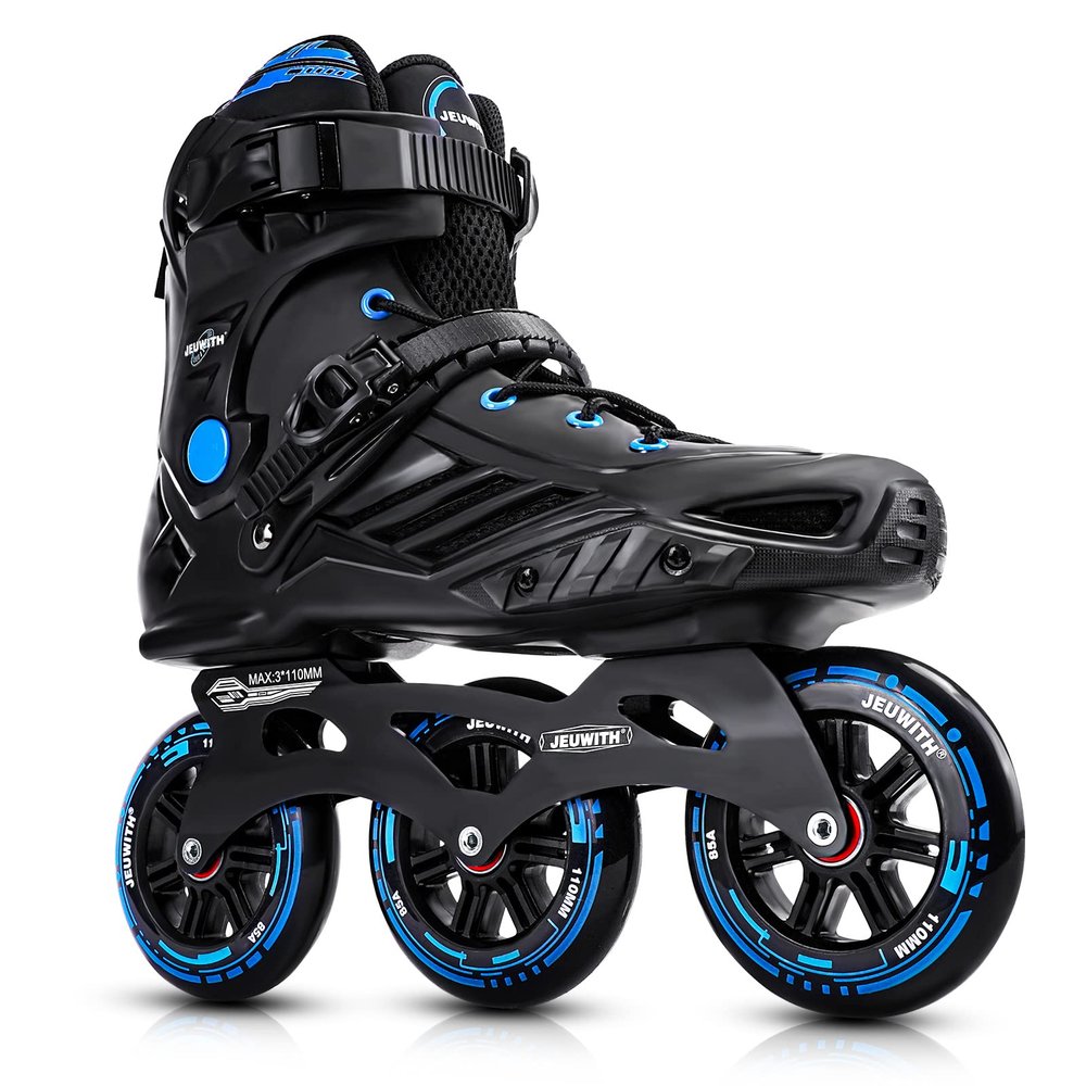 Inline Skates, 3 Wheels 110mm Roller Skates Blades for Adult Women Men, Professional Outdoor Fitness Inline Speed Skates for Unisex (Black & Blue) Men9.5/Women10.5/28.5cm