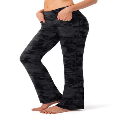 G Gradual Women's Yoga Pants with Pockets Flare Leggings High Waist Yoga Dress Pants Tall Bootcut Casual Work, Black Camo, Large