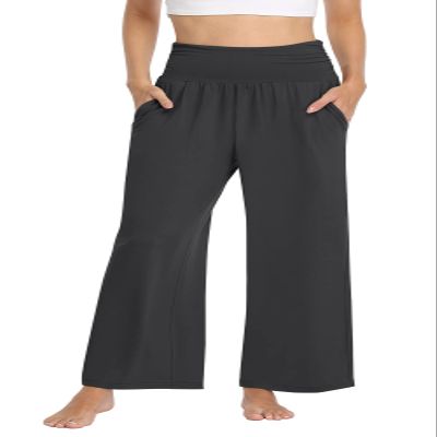 TARSE Womens Plus Size Pants Elastic Waist Yoga Pants Comfy Lounge Pajama Flowy Pants Pockets Sweatpants(Darkgray,3XL XXXL)