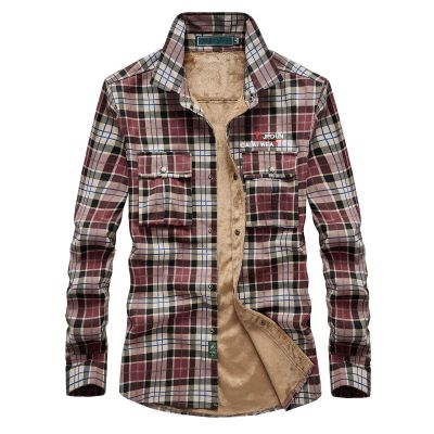 QWENTMTNTY Mens Flannel Plaid Shirts Soft Fleece Lined Long Sleeve Thermal Warm Shacket Jacket Button Down Shirts Outerwear