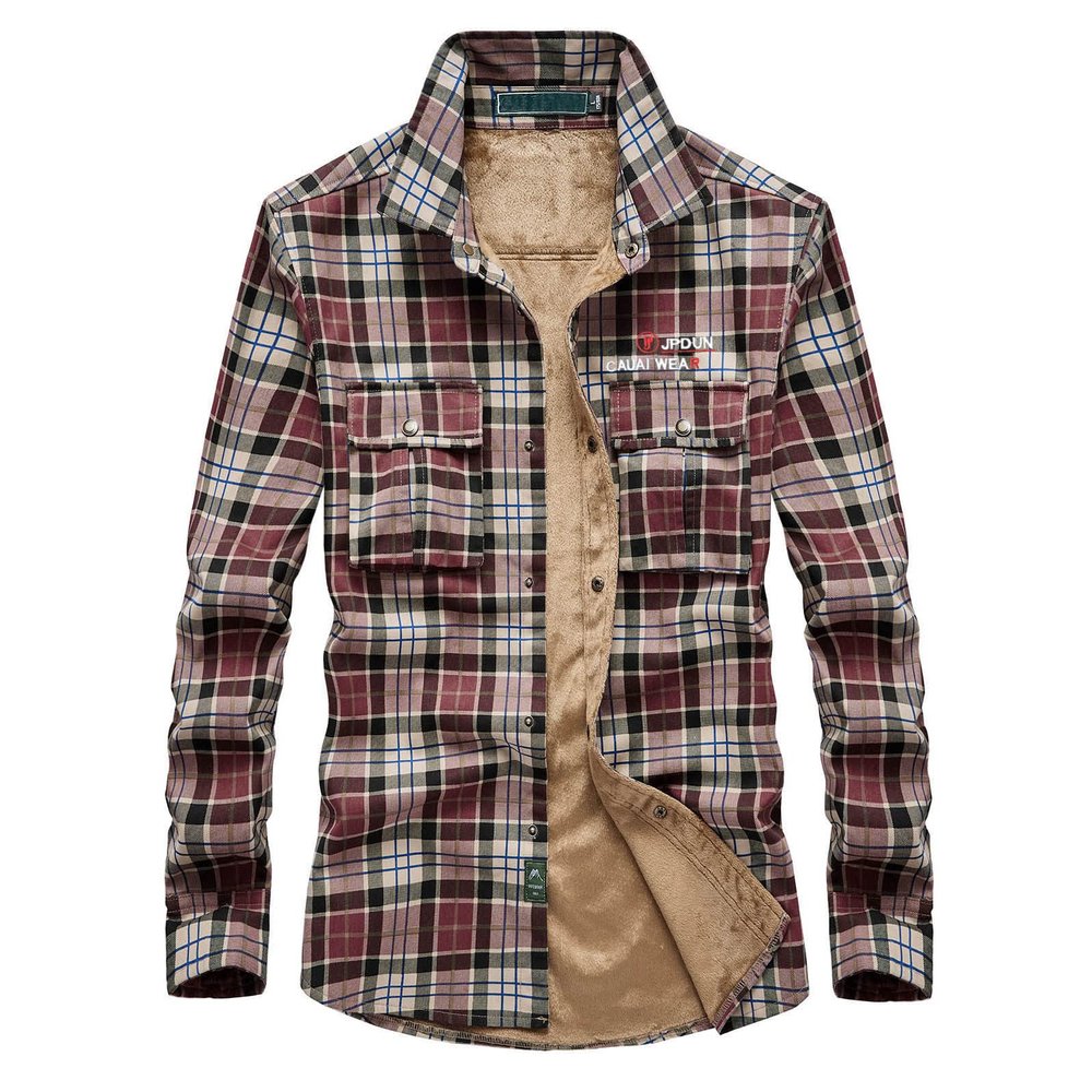 QWENTMTNTY Mens Flannel Plaid Shirts Soft Fleece Lined Long Sleeve Thermal Warm Shacket Jacket Button Down Shirts Outerwear