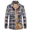 QWENTMTNTY Mens Flannel Plaid Shirts Soft Fleece Lined Long Sleeve Thermal Warm Shacket Jacket Button Down Shirts Outerwear Blue view 1